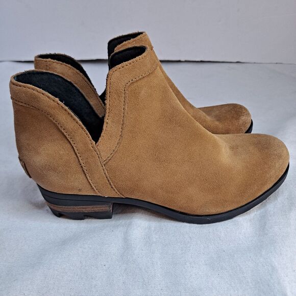 Sorel Lolla Women's Cut Out Booties Sz 6.5 Camel Brown Suede Slip On Ankle Boots - Picture 4 of 12